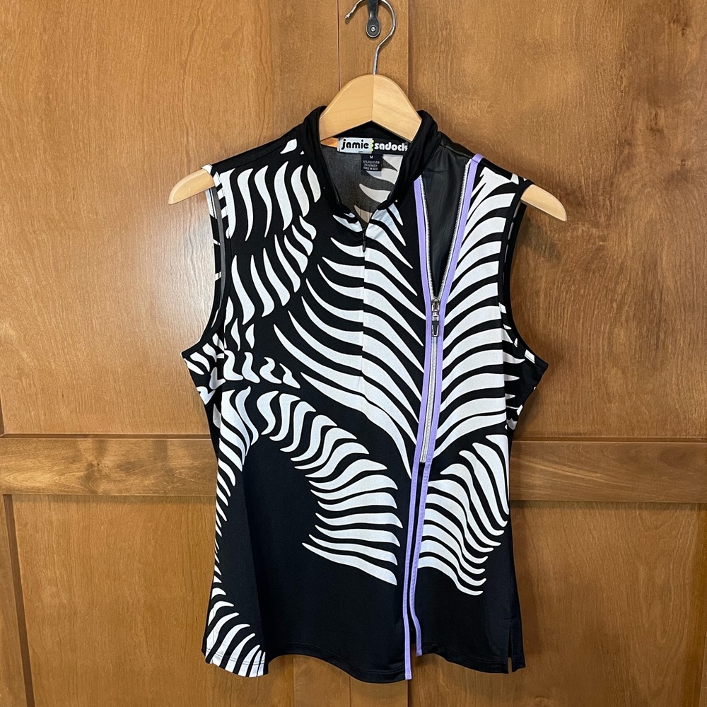 Jamie Sadock Black and White Top with Purple Accent
